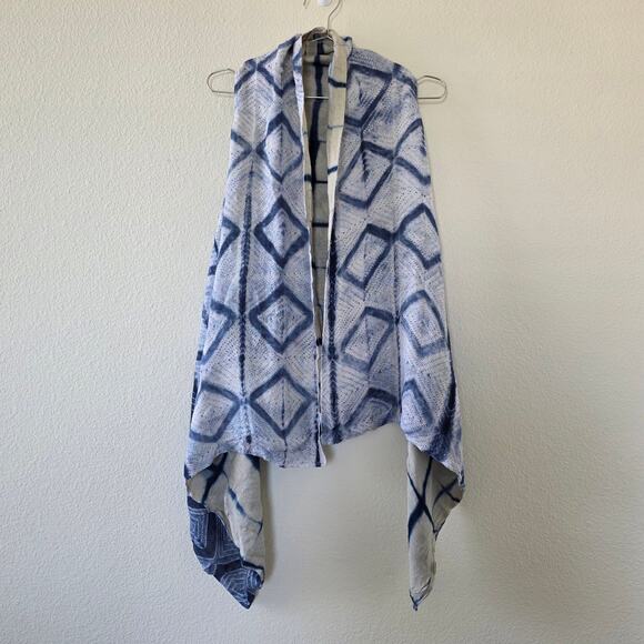 Soft Surroundings Linen Reversible Vest Women Size PL/XL Blue White Boho Shibori - Picture 11 of 11